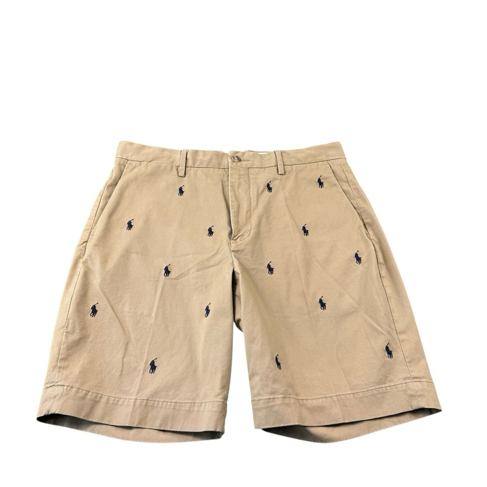 Polo Ralph Lauren Tan Blue Embroidered Horse AOP Stretch Classic Chino Short 33